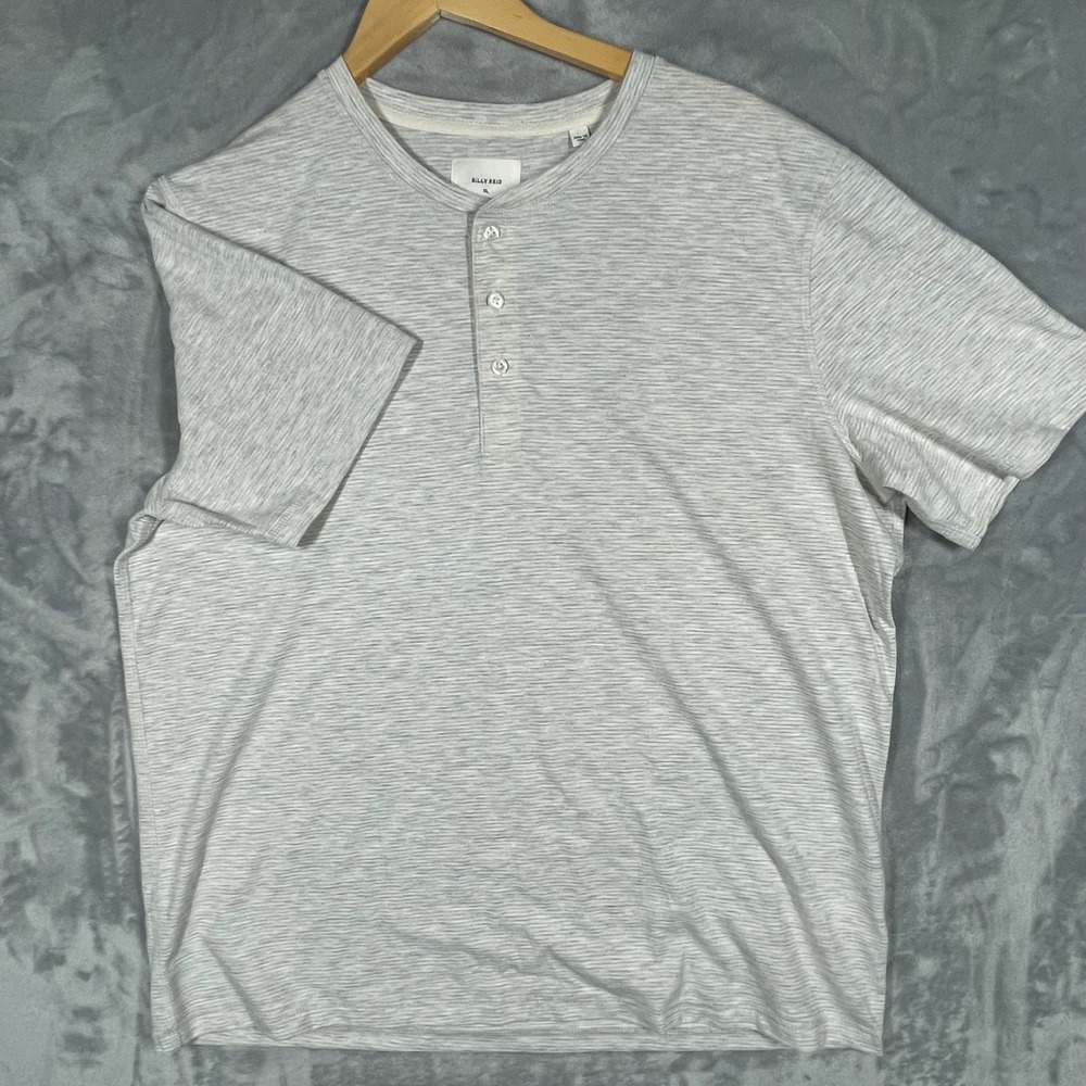 Billy Reid Mens Grey Space Dye Short Sleeve Henley Shirt XL Cotton Blend Peru - Picture 2 of 10